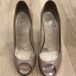 Christian Louboutin tan peep toe pumps